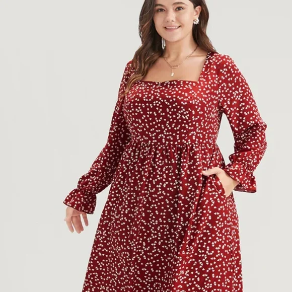 BloomChic | Dresses | Bloomchic Size 3 6xl Red Heart Maxi Dress Long Sleeve  | Poshmark